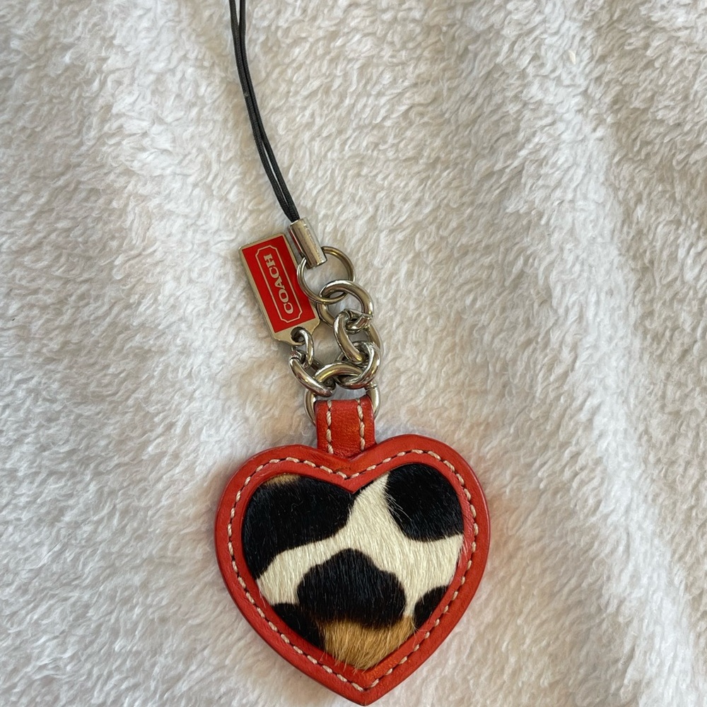 Coach collector Heart Keychain Calf Hair Animal Print Charm - Picture 2 of 6
